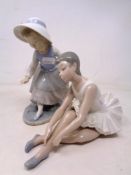 A Nao figure of a seated ballerina and a further figure of a girl