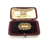 A Georgian yellow gold and turquoise memoriam brooch, solid back, 5.7g.