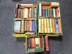 Five boxes of antique and later books, works of Tennyson, Walter Scott, Robert Burns,