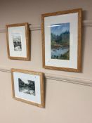 Three David Belilios pictures to include : watercolour of a river,