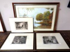 Two antiquarian black and white etchings in Hogarth frames and mounts, signed in pencil,