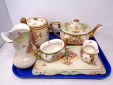 A Crown Devon fieldings three piece tea set, serving tray,