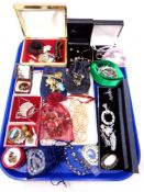 A tray of costume jewellery, simulated pearls, earrings,