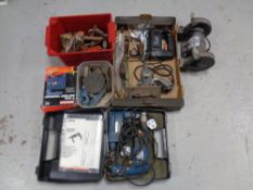 A quantity of power tools : AEG drills, NuTool bench grinder,