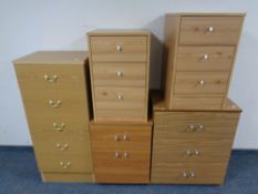 Five contemporary woode effect bedroom chests