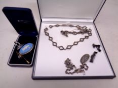 A box of silver marcasite jewellery,