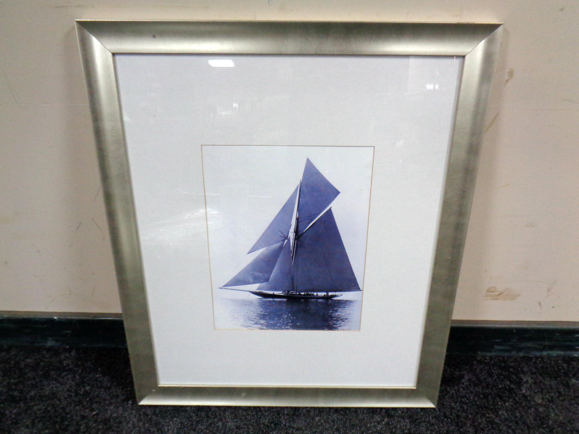 A pair of folding metal green house plant stands and a print of a sailing boat - Image 2 of 2