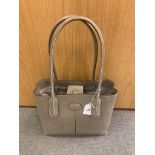 A Tod's leather tote handbag, grey/taupe, with leather emblem and stamped chrome fastener,
