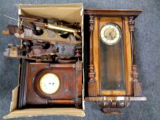 A 20th century beech wall clock together with a further box of wall clock, clock parts,