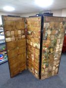 A Victorian double sided scrap work three fold screen