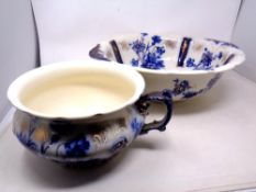 A 19th century blue and gilt wash basin together with a chamber pot