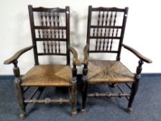 A pair of rush seated dining chairs