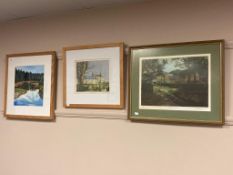 Three David Belilios pictures to include : signed screen print of farm buildings,