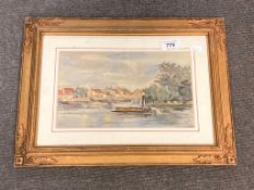 Nineteenth century School : boat on a river, watercolour, indistinctly signed,