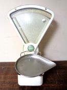 A set of enamelled avery grocer's scales