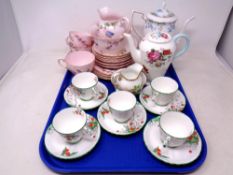 A tray of Tuscan and Delphine part china tea set,