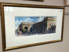 Contemporary English School : Newcastle Central Station, watercolour, indistinctly signed,