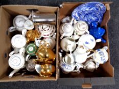 Two boxes of 20th century tea pots,