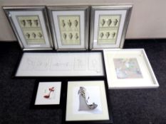 A framed set of five Picasso prints together with six further contemporary pictures