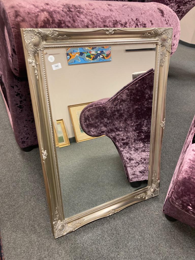 A silvered framed contemporary mirror 3' x 2 '