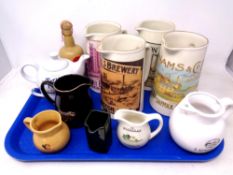A tray of advertising jugs including Macallan, Marsden Burton Ales,