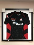 A framed signed rugby shirt : Saracens