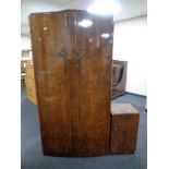 A 1930's walnut double door wardrobe together with bedside cabinet and 4'6" bed frame