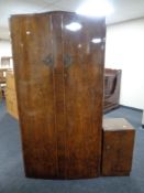 A 1930's walnut double door wardrobe together with bedside cabinet and 4'6" bed frame