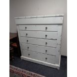 A painted antique pine six drawer chest