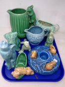 A tray of vintage Sylvac ceramics - squirrel handed jug,