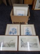 Six colour prints, scenes of London, in mounts and frames,