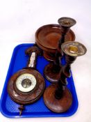 A tray of oak candlesticks,