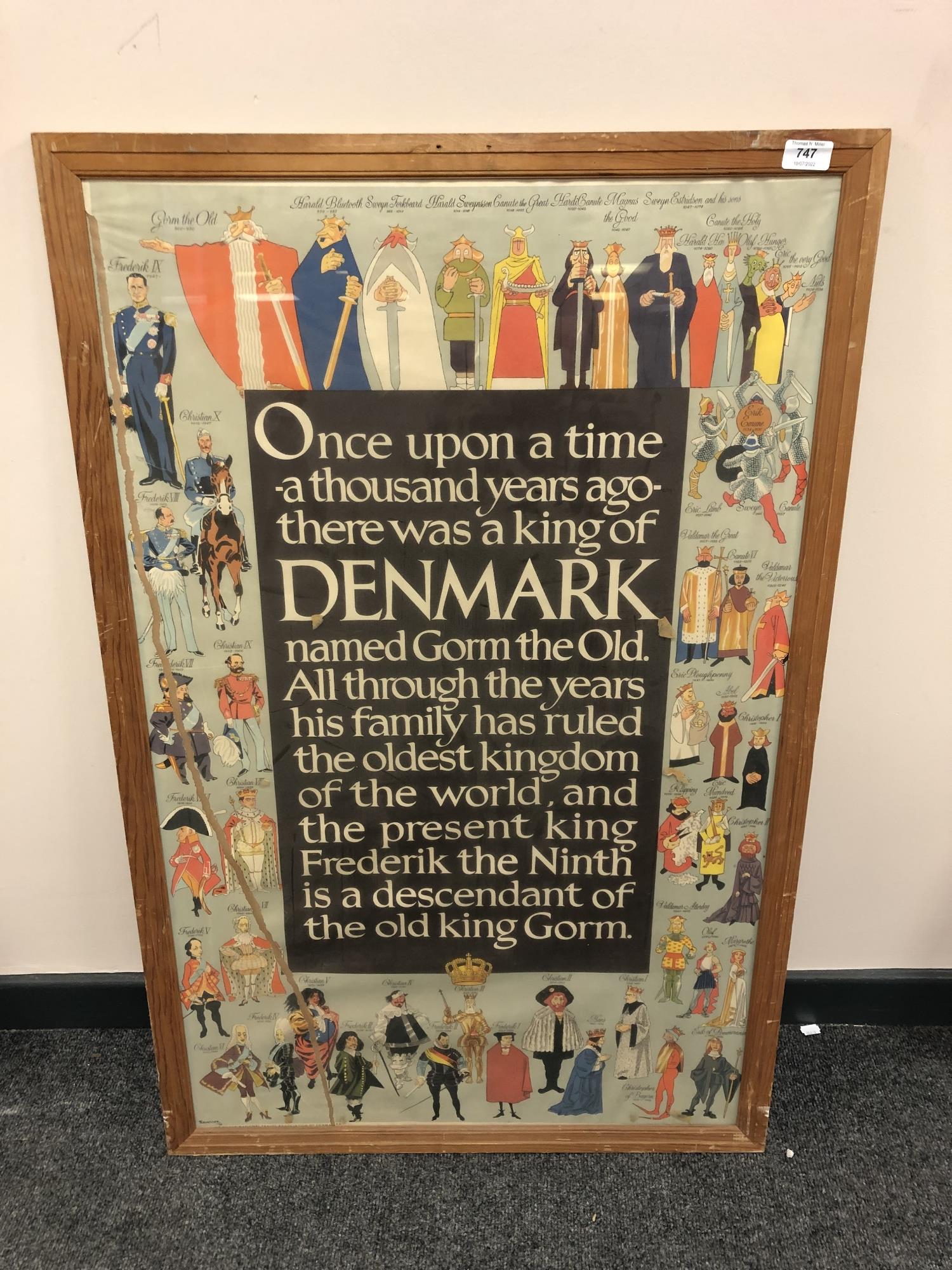 Continental colour print, Kings and Queens of Denmark,