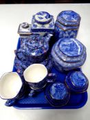 A tray of assorted Ringtons blue and white - caddies,