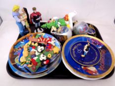 A tray of Disney items to include Christmas tree baubles, figures, collector's plates,