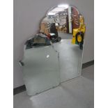 Two 20th century frameless bevelled mirrors