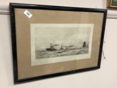 William Lionel Wyllie (1851-1931) : Boats at sea, dry point etching, signed in pencil,