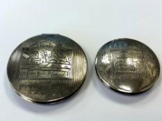 An Arabic silver compact marked Jerusalem and another marked Tiberias