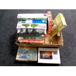 A box of approximately 10 mostly 1:35 scale military modelling kits including Italeri,