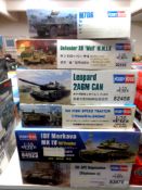 Hobby Boss modelling kits - Group of six 1:35 scale military trucks/tanks (as illustrated)