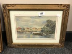 Nineteenth century School : boat on a river, watercolour, indistinctly signed,