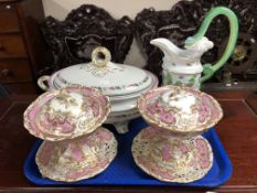 A pair of Davenport lidded tureens on stands,