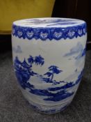 A Chinese blue and white barrel seat,