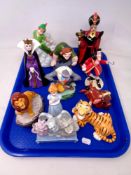 A tray of eleven ceramic Disney ornaments including Hunch Back of Notre Dame, Captain Hook,