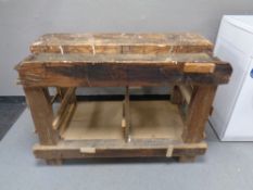 A rustic wood working bench