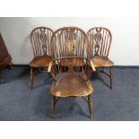 Four beech Windsor style dining chairs