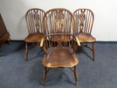 Four beech Windsor style dining chairs