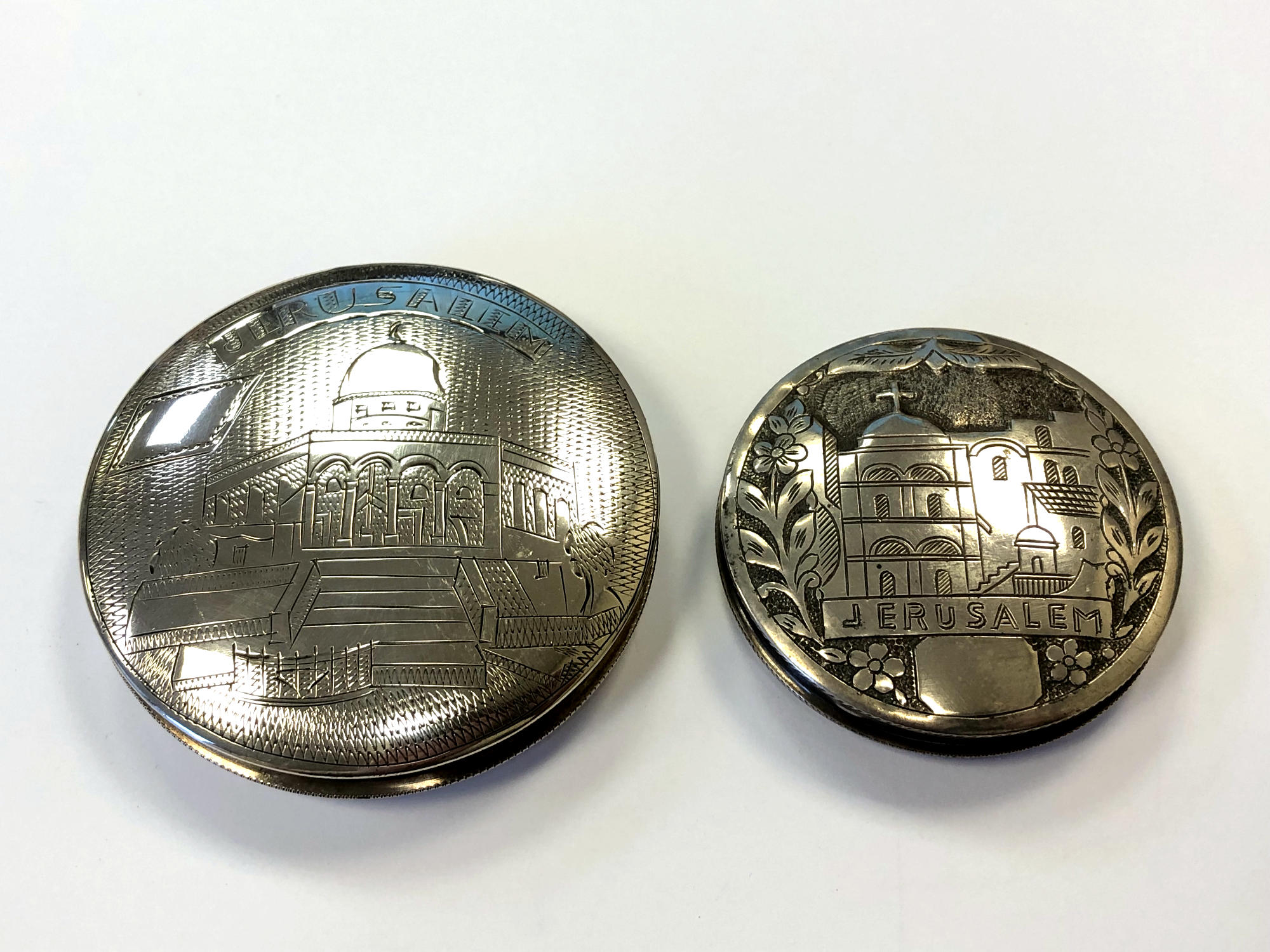 Two Arabic silver compacts marked Jerusalem