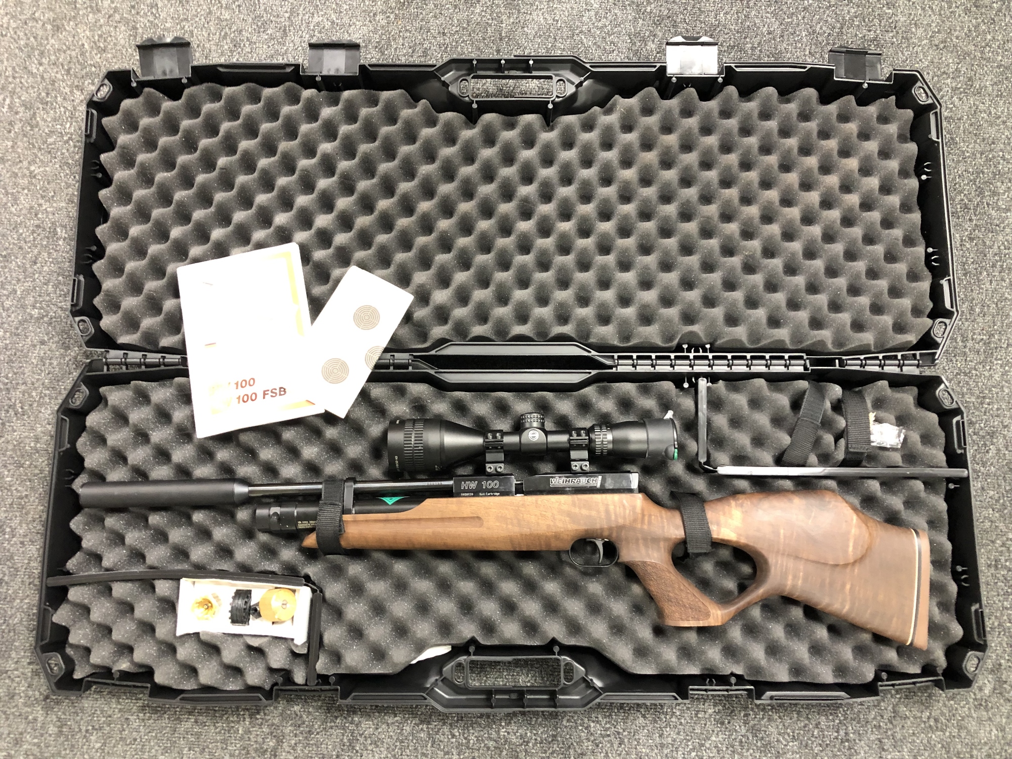 A high quality Weihrauch HW100 22 calibre PCP repeating air rifle,