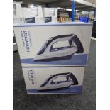 Two boxed Simbr steam irons
